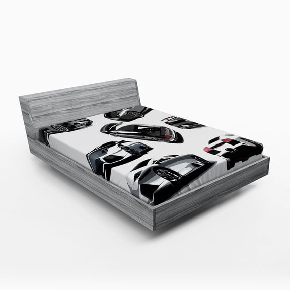Ambesonne Modern Fitted Sheet, Contemporary Sport Cars Art, Full Size, Pale Sage Green White