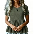 thumbnail image 4 of Uootdi Women's Tiered Ruffle Tops Short Sleeve Round Neck Blouses Casual Daily Style Soft Breathable Loose Fit Tees Gift, 4 of 6