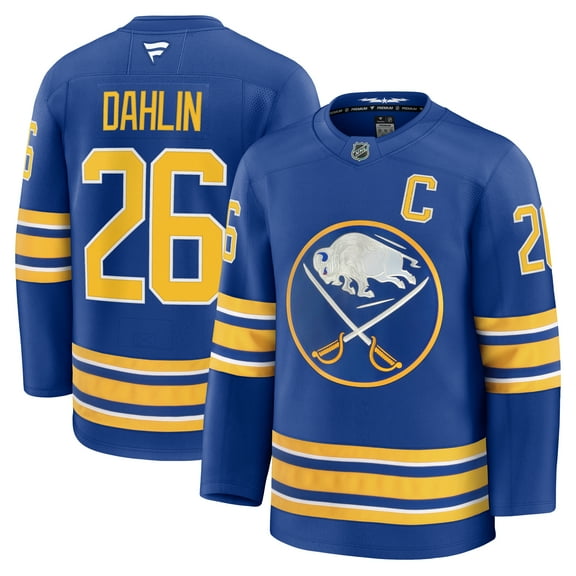 Men's-Fanatics Rasmus Dahlin Royal Buffalo Sabres Premium Jersey with Captain's Patch