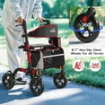 thumbnail image 6 of Rollator Walker with 18" Seat, 350lbs Capacity Lightweight Aluminum Frame 8" All-Terrain Wheels 6-Level Height Adjustable for Seniors, Red, 6 of 8