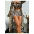 thumbnail image 3 of Women's 3 Pieces Bikini Set Geo Print Bathing Suit Drawstring Swimsuit with Cover Ups Kimono Multicolor Medium, 3 of 4