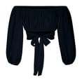 thumbnail image 4 of Womens Crop Tops Ruched Puff Sleeve Blouses Elegant Off Shoulder Long Sleeve Shirts Sexy Tie Back Streetwear Tops, 4 of 5