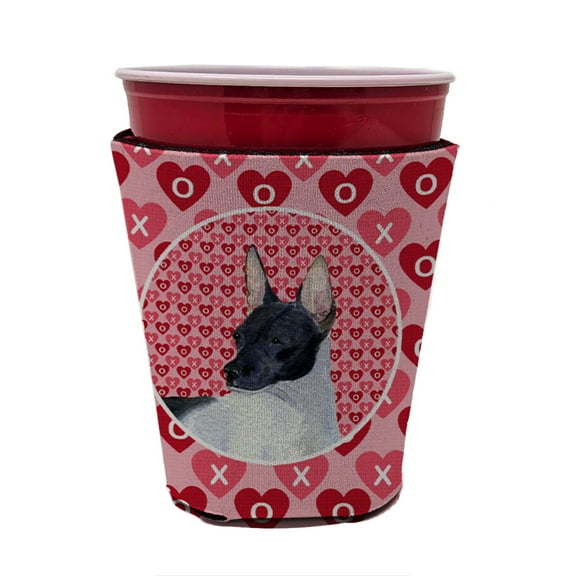 Rat Terrier Hearts Love and Valentines Day Red Cup Hugger