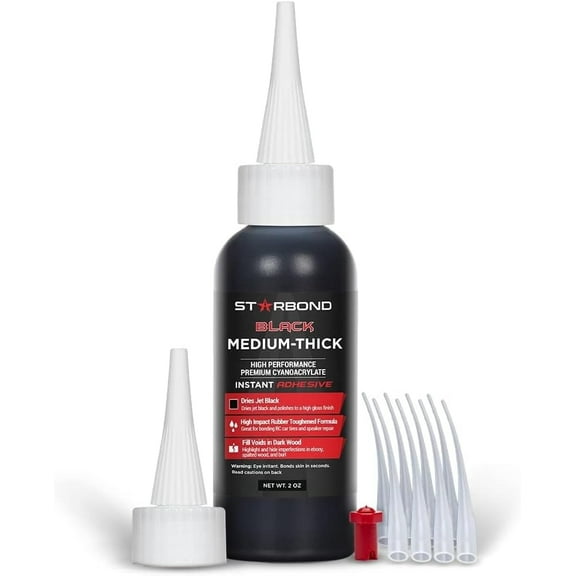 Starbond 2 oz. Black Medium-Thick CA Glue (Premium Cyanoacrylate Super Glue) Knot Filler 500 CPS Viscosity for Woodworking, Woodturning, Carpentry, Guitar, RC Hobby