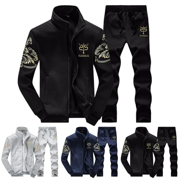 KKBOTIVE Tracksuit Set for Men Winter Clothes Athletic Sports Casual Full Zip Warm Jogging Sweatsuit Gym Sweat Suits, Black, Size XXL