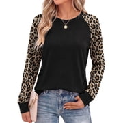 Fantaslook Women Long Sleeve Shirts Color Block Casual Tops Crewneck Fashion Fall Clothes
