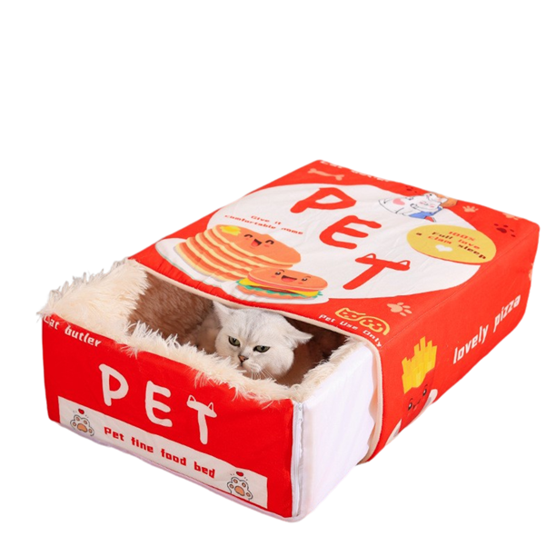 Caja de galletas completamente cerrada, cama para gatos y mascotas, rectangular, extraíble