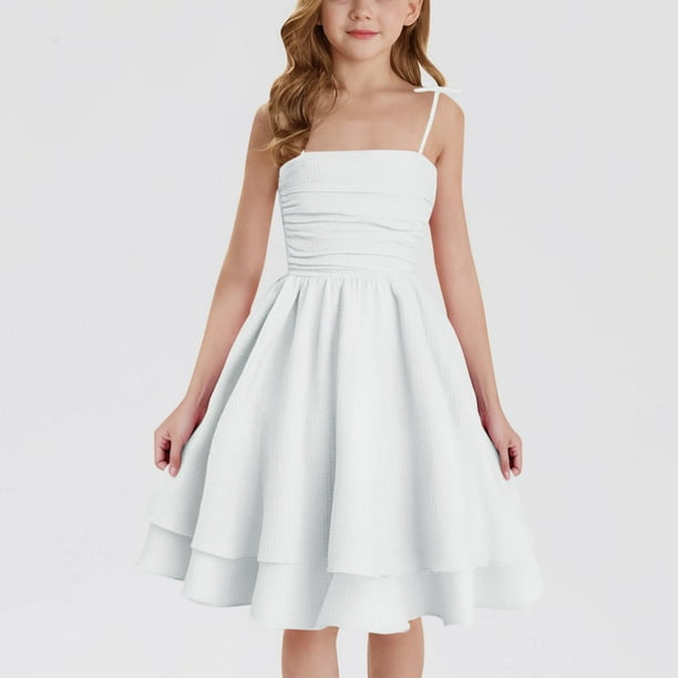 Girl's A-Line Dresses, Summer Formal Flowy Ruffle Dress Cute a Line Spaghetti Strap Knee Length Layered Dresses Child Button Dress White 10-11Y - Walmart Business Supplies Girl's A-Line Dresses, Summer Formal Flowy Ruffle Dress Cute a Line Spaghetti Strap Knee Length Layered Dresses Child Button Dress White 10-11Y - Walmart Business Supplies