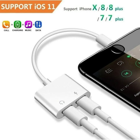 Flv Iphone Converter (2 in 1 Lightning Headphone Jack and Charger Adapter for iPhone X 8 7 6 Plus, Converter AUX Female Audio and Charging Adaptor Cable Support Volume Control Call Sync)