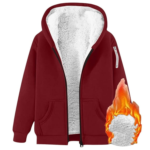 NTACZA Thick Women's Coats Hooded Full-Zip Fleece Red Jackets Winter Solid Thermal Outerwear Shackets for Women 2025 XXS