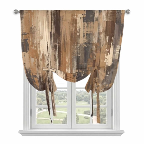 Brown Abstract Balloon Curtains for Bedroom/Front Door/Bathroom, Vintage Geometric Gradient Oil Painting Modern Tie Up Curtains 63 Inch Length Kitchen Curtains Shades for Windows 46"x63"