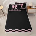 thumbnail image 4 of Homewish Princess Bowknot Zipper Twin Comforter Sets with Fitted Sheet and 2 Pillowcases for Girl, Black Pink Grid Checkered Zipper Bedding Set, Black Reversible, 4-Piece, 4 of 6