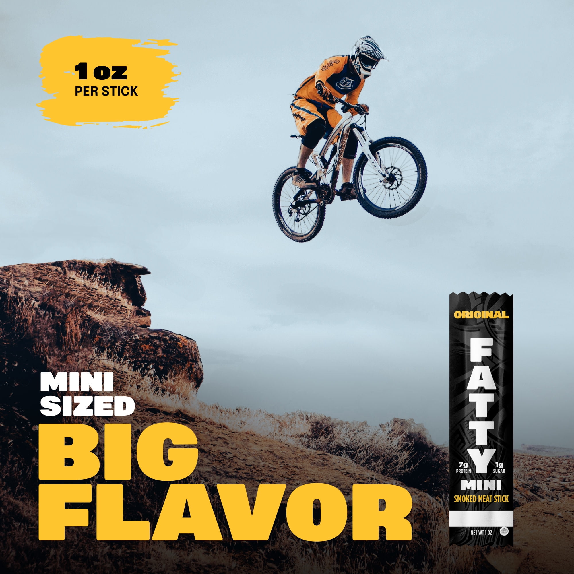 FATTY Mini Meat Sticks, Made with Grass Fed Beef, Pork Raised Without Antibiotics, 7g Protein Per Stick, Original Minis, 1 oz. Snack Size (Pack of 5)