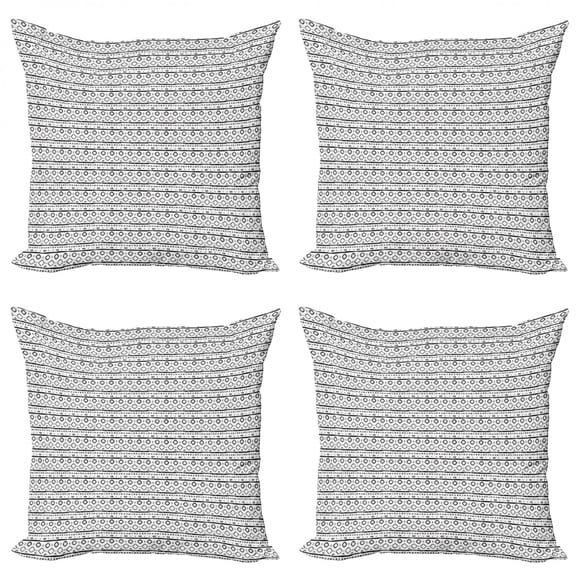 Ambesonne Black and White Throw Pillow Cover 4 Pack, Grunge Stripes, 16", Black White