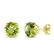 Gem Stone King 10K Yellow Gold Green Peridot Stud Earrings for Women Men (2.90 Cttw, Gemstone August Birthstone, Round 7MM)