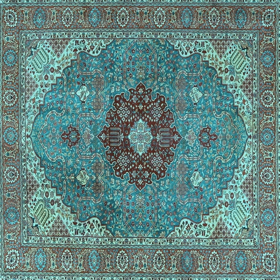 Ahgly Company Indoor Square Medallion Light Blue Traditional Area Rugs, 4' Square