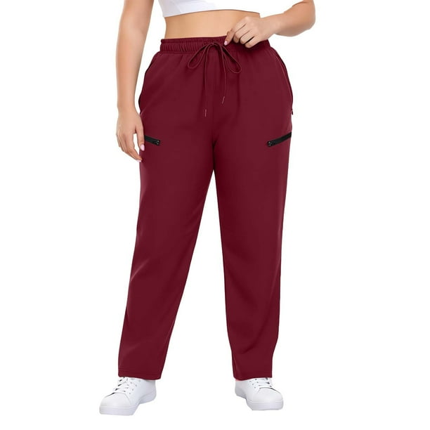 Amzcrzy Pantalones deportivos clásicos mujer plus size (L-5XL) - cintura elástica alta, cordón, bolsillos, pierna recta cómoda Rojo