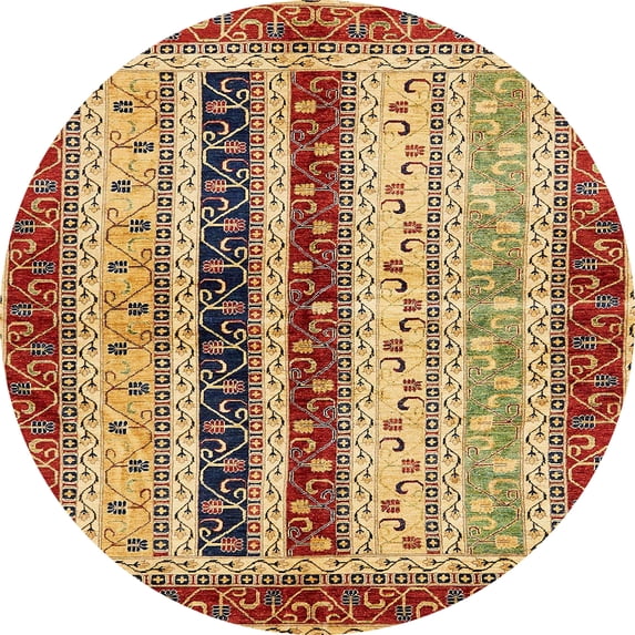 Ahgly Company Machine Washable Indoor Round Abstract Fire Brick Red Area Rugs, 8' Round