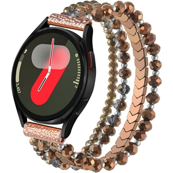 XIHAMA Handmade Bohemian Crystal Beaded Bracelet for Samsung Galaxy Watch 7/6/5/4/Active2/Classic & More 40-47mm | Adjustable Elastic Strap with Natural Stones | Women's Jewelry Gift