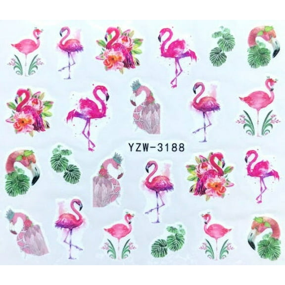 Flock of fun flamboyant watercolor flamingos for your nail art water decals fingernail art .