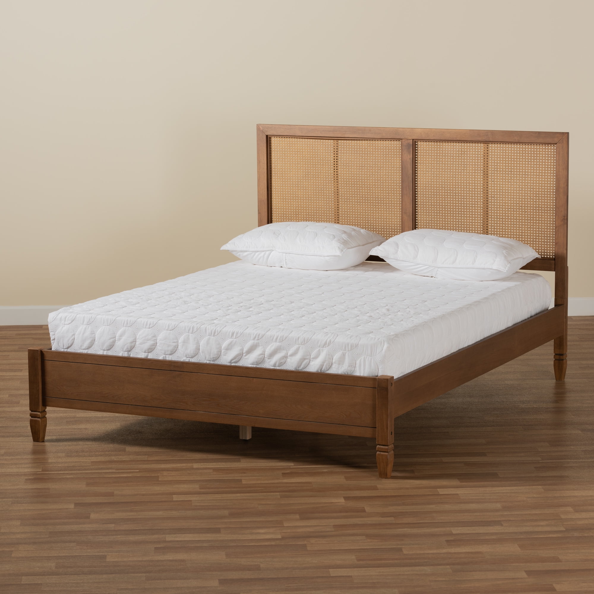Baxton Studio Redmond Mid-Century Engineered Wood Platform Bed, Queen, Walnut Brown