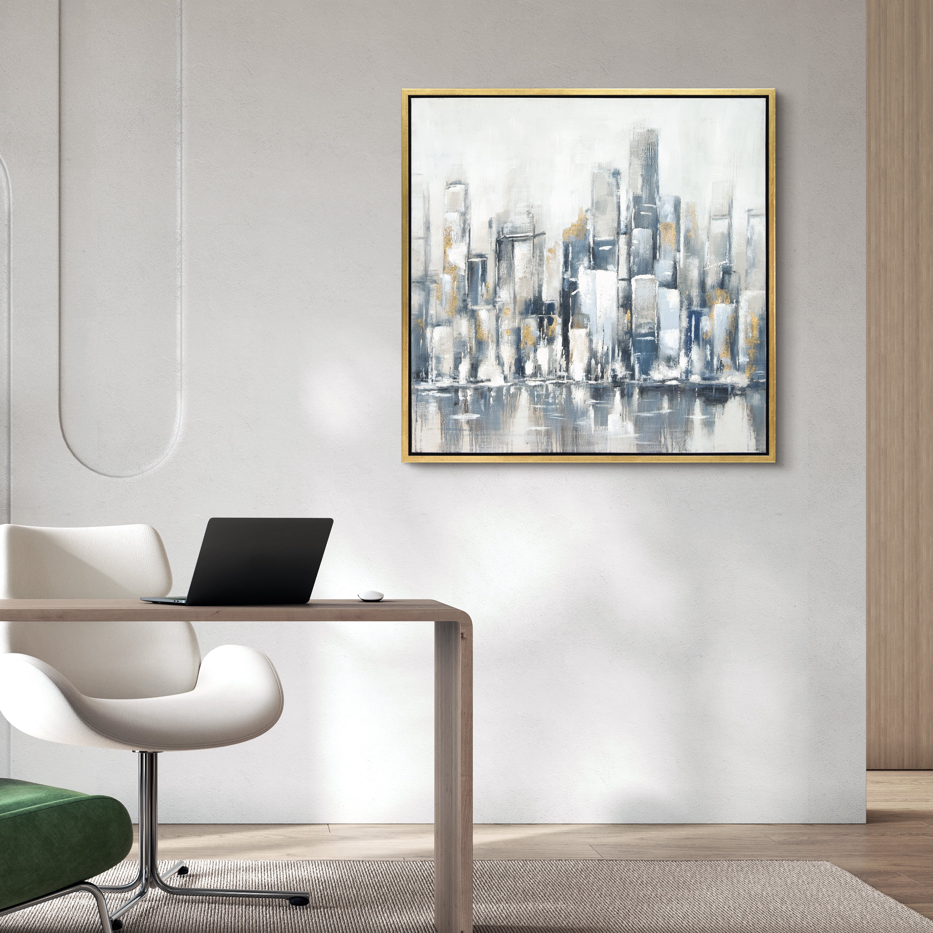Empire Art Direct Winter Cityscape Textured Metallic Hand Painted Framed Wall Art, 36" x 36" x 1.5", Ready to hang