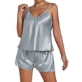 thumbnail image 2 of Women's Plus Size Pajama Set Short Strap Sleeveless Top & Shorts Solid Color Sexy Sleepwear Loungewear for Women Spring Summer Nightwear Sky Blue S, 2 of 5