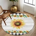 thumbnail image 2 of Large Round Rug 8Ft Washable Non-Slip, Sunflower Circle Area Rugs for Living Room Bedroom, Yellow Floral Summer Botanical Wooden Checkered Indoor Floor Mats Carpet Runner for Home Decor, 2 of 8