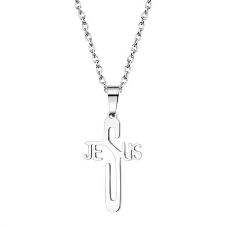 Avaner Jesus Cross Necklace for Women Men: Silver Tone Stainless Steel Cross Pendant Religious Faith Christian Jewelry Gifts, Chain Length 17.71" 1.97"