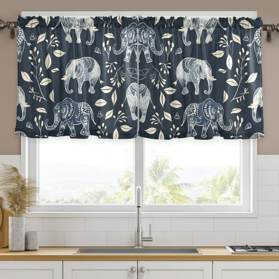 Ryvnso Elephant Boho Style Curtains Sets Short Curtain Rod Pocket Half Window Cafe Farmhouse Tier 2 Panels 57"W x 24"L