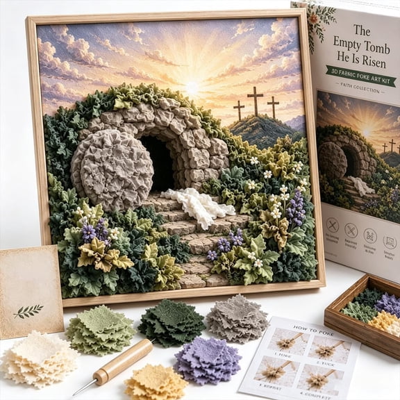 Clearance 3D Christian Fabric Poke Art Kit, 3D Fabric Poke Art Kit for Adults with Pre-Cut Squares, Religious DIY Craft Kit for Christian Home Decor & Faith Gifts -
