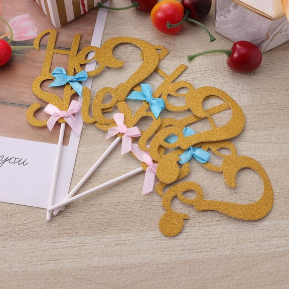 MLINS He or She Gender Reveal Cake Toppers Party Supplies Decorative Paper Flags for Birthday Cake 6pcs