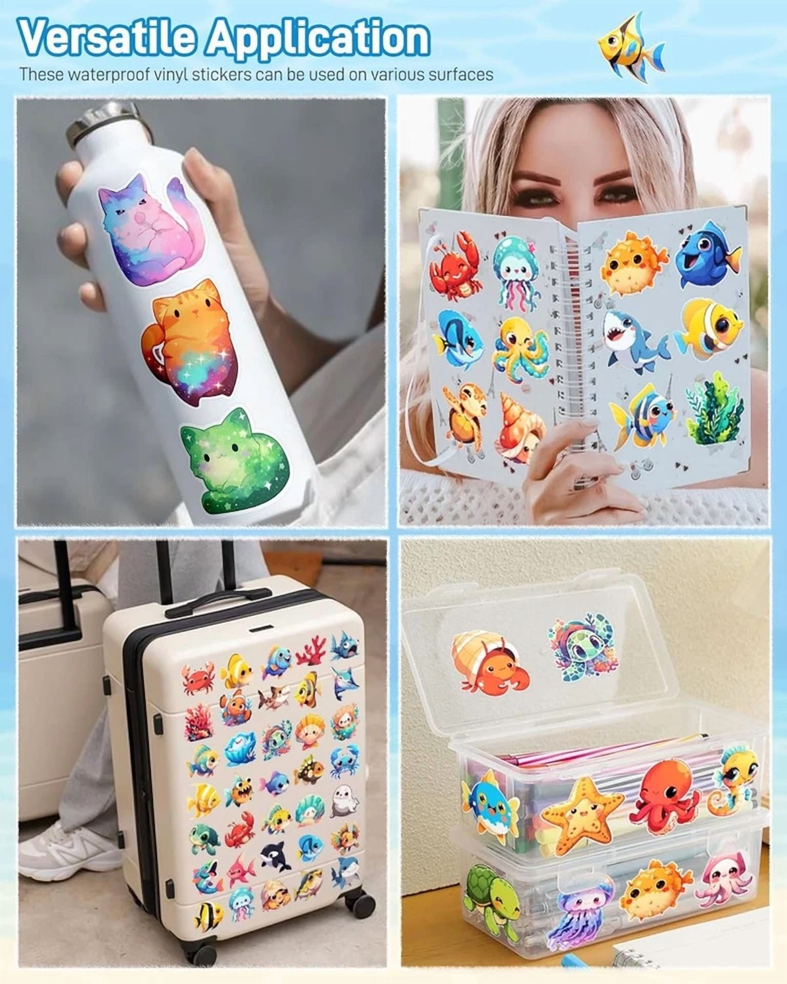 BUTTERFLY- 100Pcs Cartoon Ocean Animal Stickers Pack For Kids