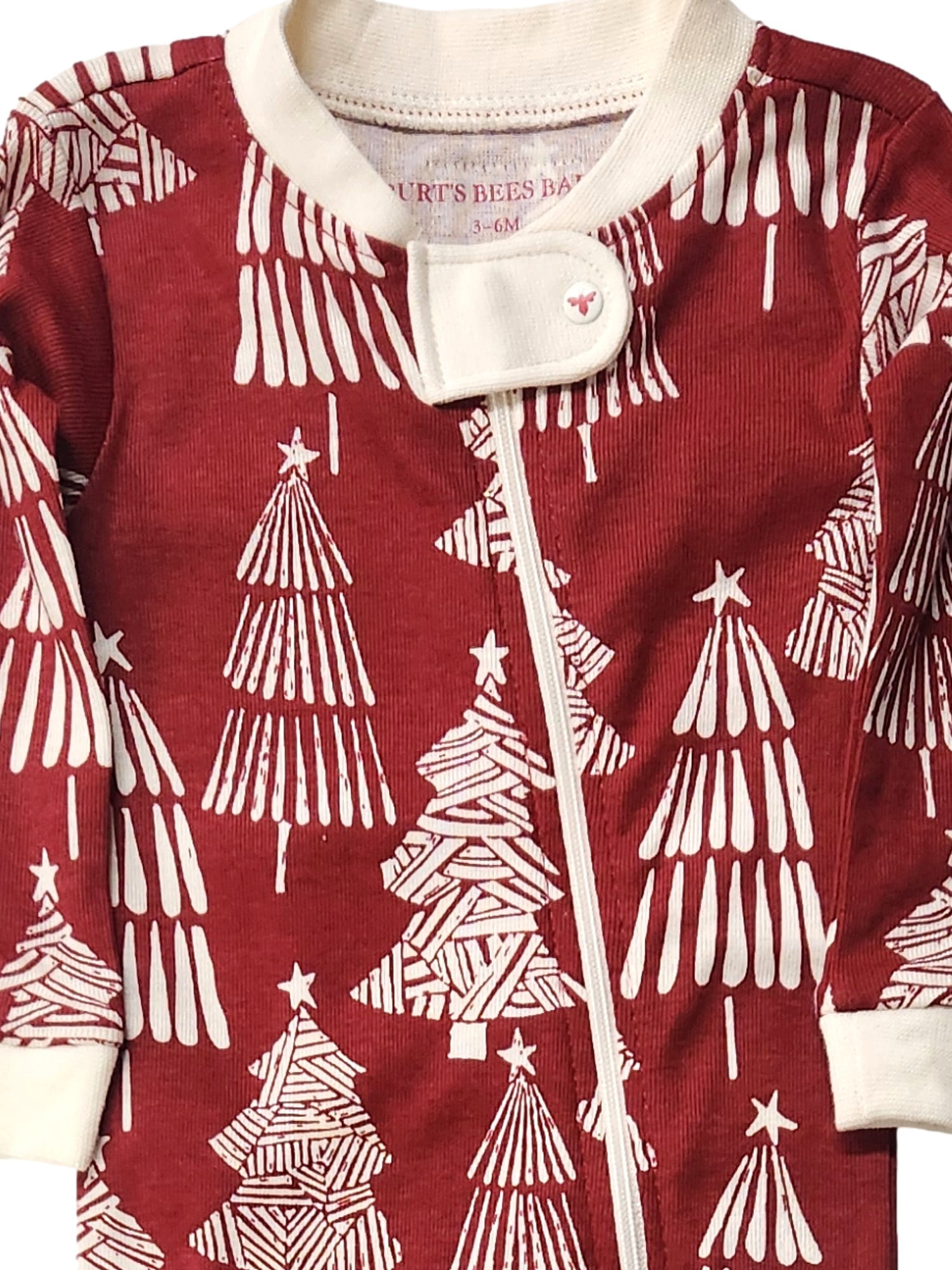 Burt's Bees Infant Boys Red & White Christmas Zip Up Sleeper Pajamas 3-6m