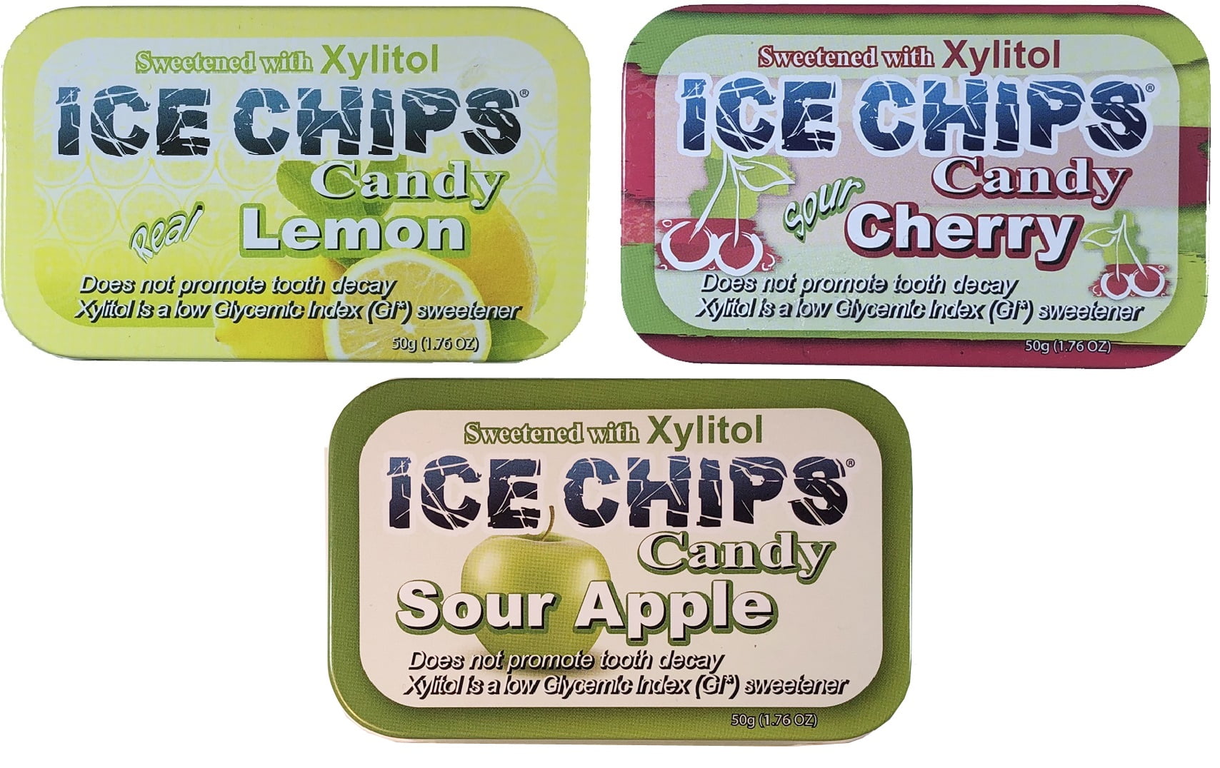 ICE CHIPS Candy 3 Pack Assortment (Sour Apple, Sour Cherry, Lemon)