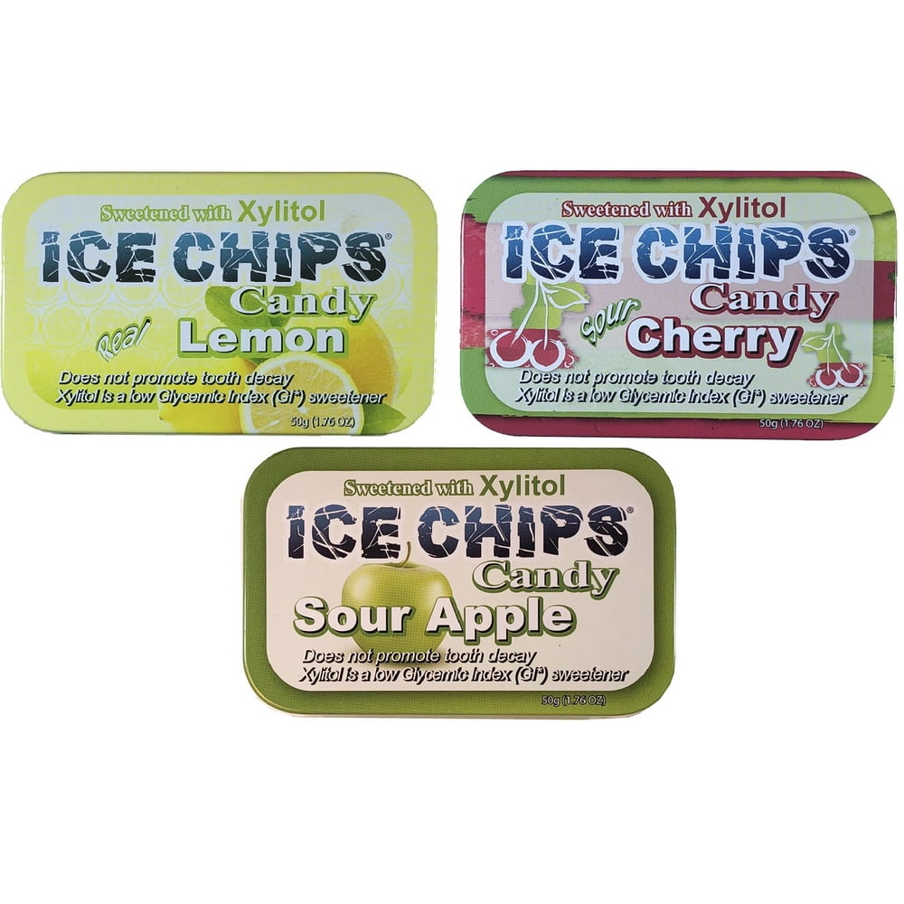 ICE CHIPS Candy 3 Pack Assortment (Sour Apple, Sour Cherry, Lemon