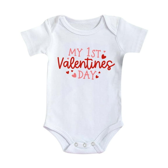 BOOMNY Boys Girls Short Sleeve Valentine's Day Letter Print Romper Bodysuit For Children Onesie Cozy Toddler Baby Dailywear