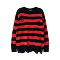 thumbnail image 2 of High Street-suéter de rayas rojas y negras para hombre, Jersey informal de cuello redondo con borlas y agujeros rasgados, estilo Retro Punk, ropa de otoño, 2 of 4