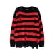 thumbnail image 2 of High Street-suéter de rayas rojas y negras para hombre, Jersey informal de cuello redondo con borlas y agujeros rasgados, estilo Retro Punk, ropa de otoño, 2 of 4