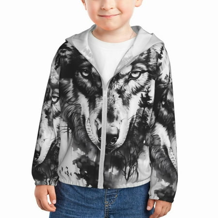 

Gaeub Majestic Wolf Landscape Print Athletic Sun Protection Hoodie for Kids Long Sleeve Outdoor UV Shirt Running Fishing Top for Boys Girls-5 Years