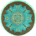 thumbnail image 1 of Ahgly Company Machine Washable Indoor Round Medallion Turquoise Blue Traditional Area Rugs, 7' Round, 1 of 4