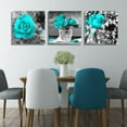 thumbnail image 3 of Catlerio 3 Piece Wall Art Teal Blue Rose Flowers Painting Canvas Modern Decor for Bathroom Living Room Kitchen, 3 of 5