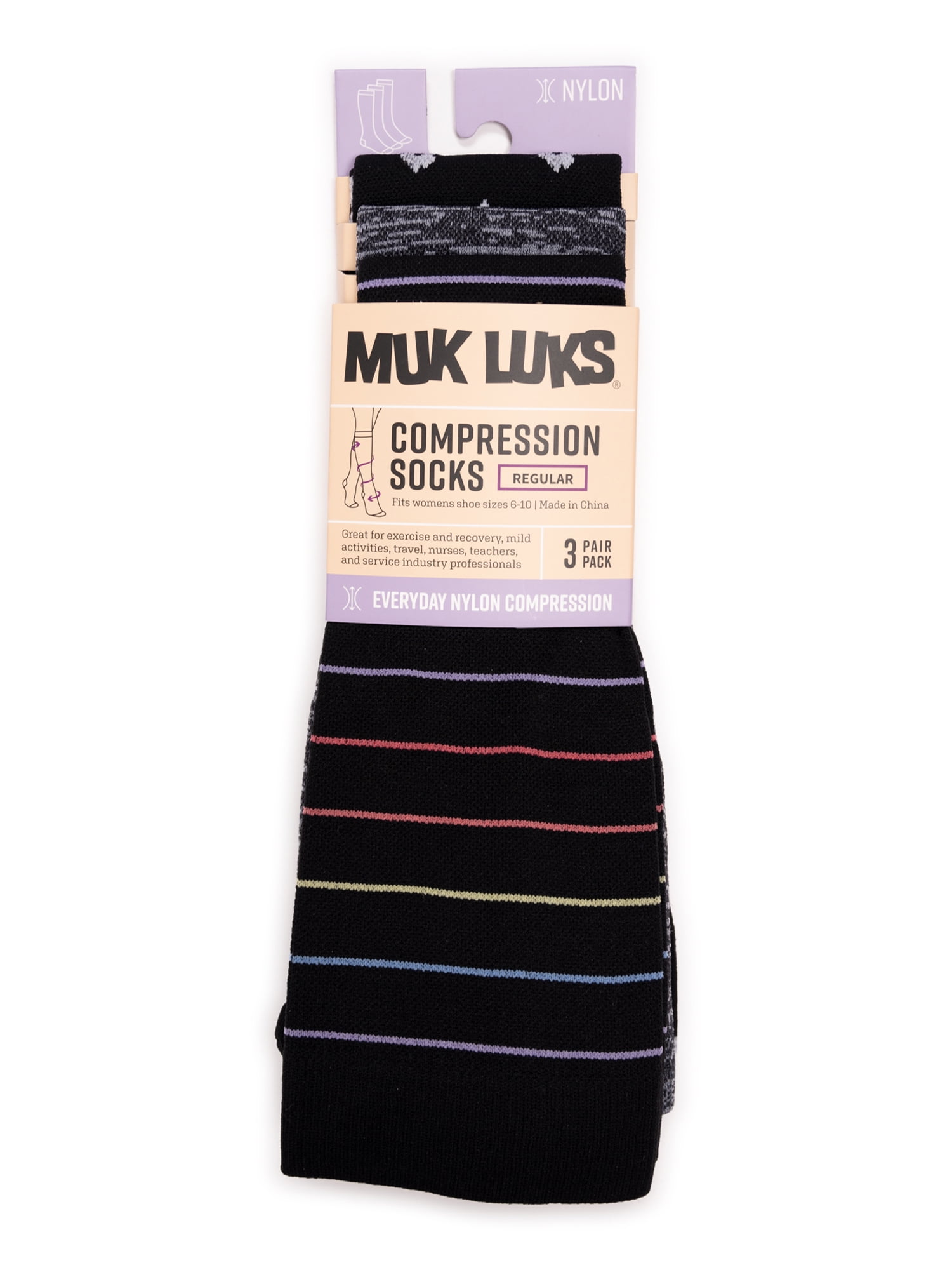 Muk Luks Women's Regular Width Nylon Knee-High Compression Socks, 3 Pair Pack