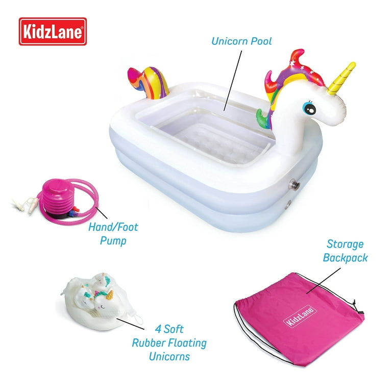 Kidzlane Inflatable Kiddie Pool Unicorn Toddler Blow Up Swimming Pool with Unicorn Pool Toys for Backyard Outdoor Round 43 x 32 x 28