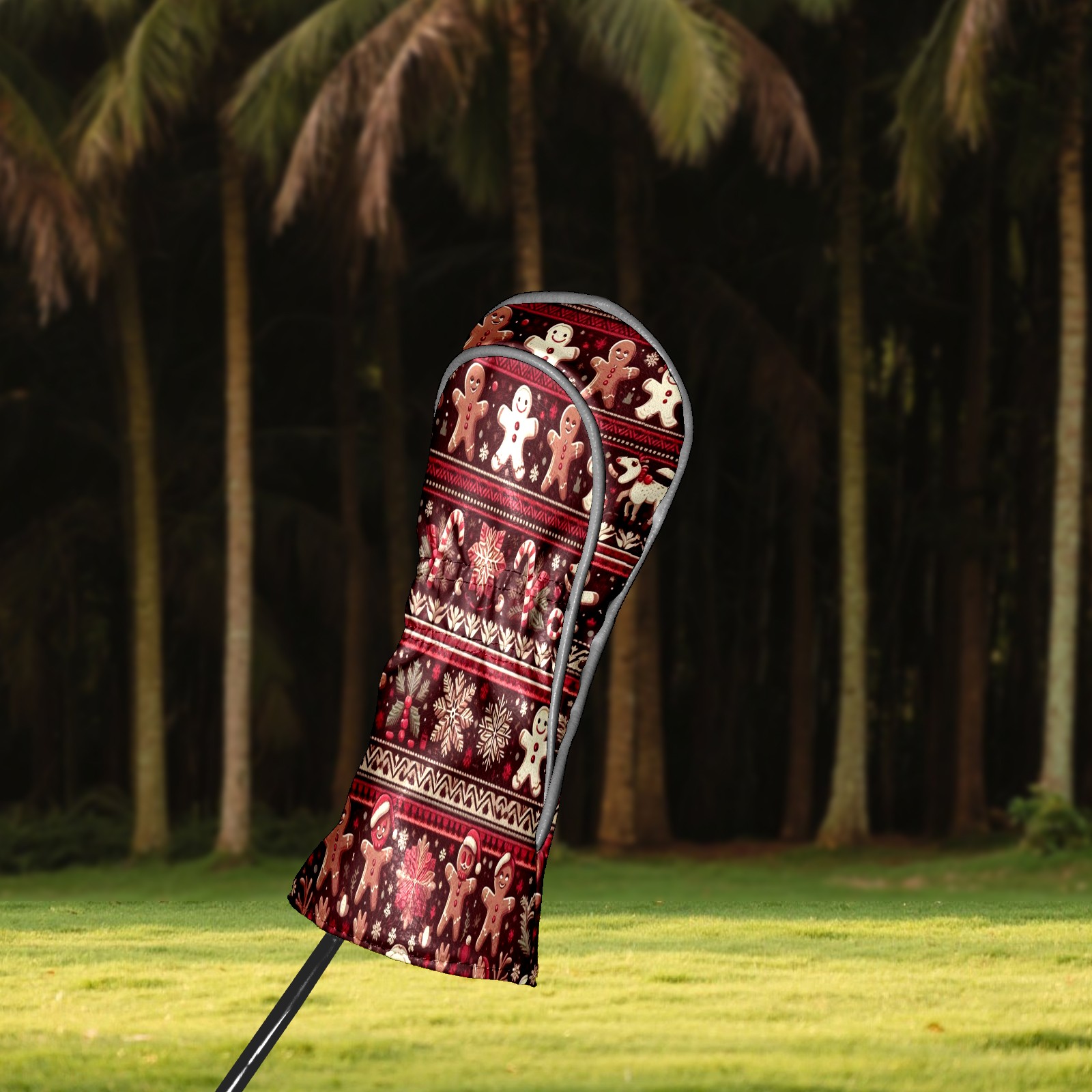 Golf Club Covers, Red Xmas Gingerbread Premium PU Leather Driver Hybrid Putter Head Covers with Velvet Lining, Waterproof Golf Gifts for Men Women