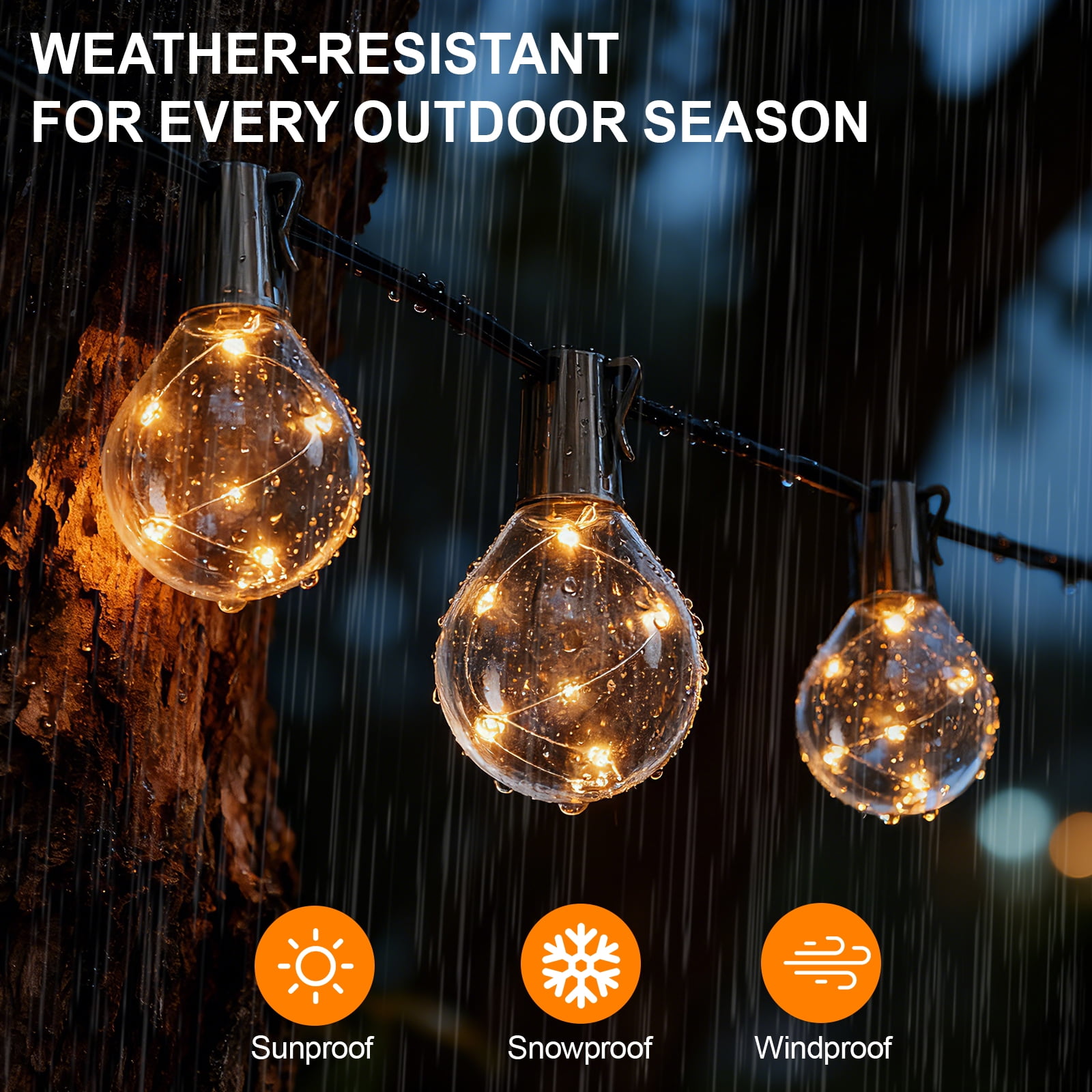 [2 Pack] Solar String Lights Outdoor, 15 Bulbs Globe Fairy Lights with Warm White LEDs, Waterproof Patio Garden Yard Decor Lighting for Fence, Porch, Deck, and Party