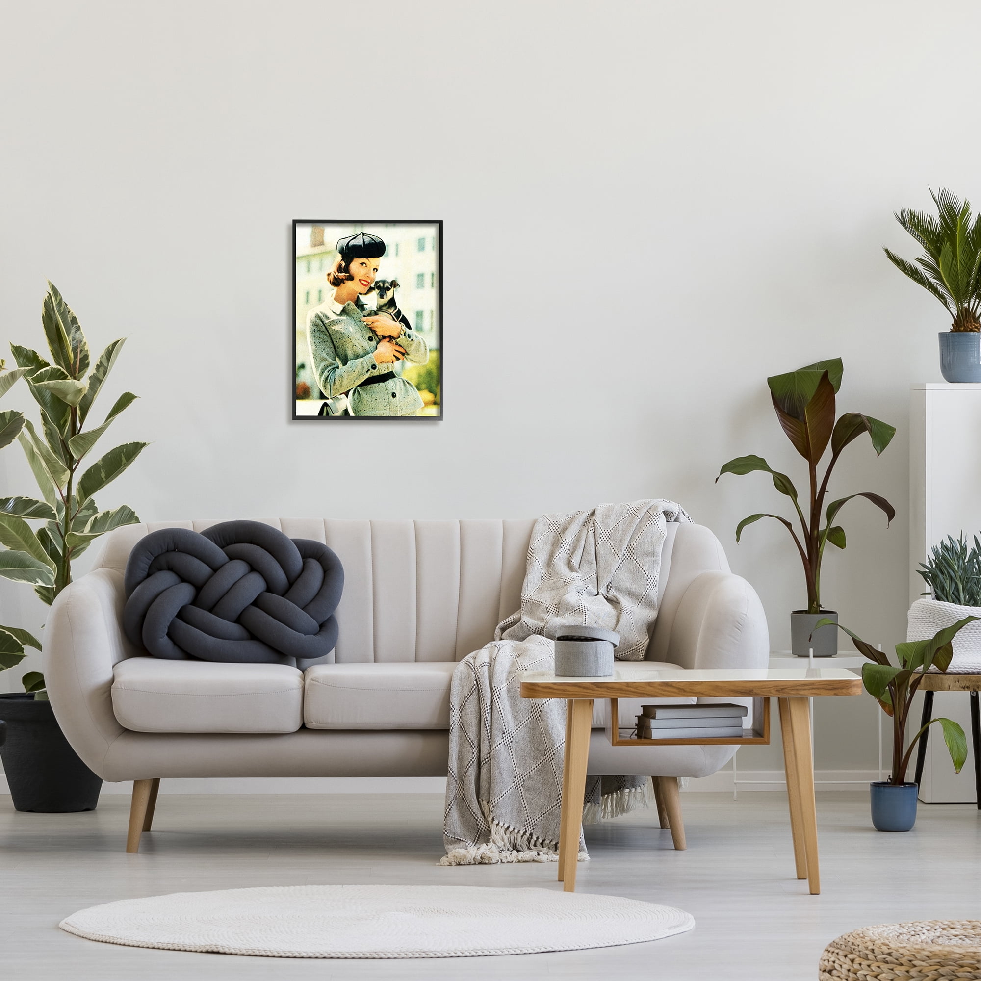 Stupell Industries Vintage Woman & Dog Portrait Beauty & Fashion Photography Black Framed Art Print Wall Art
