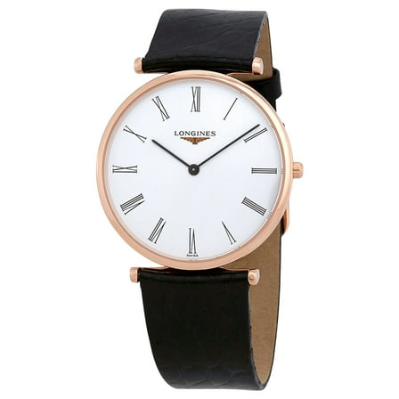 Longines La Grande Classique Rose Gold PVD White Dial Black Leather Strap Quartz Unisex Watch L4.755.1.91.2