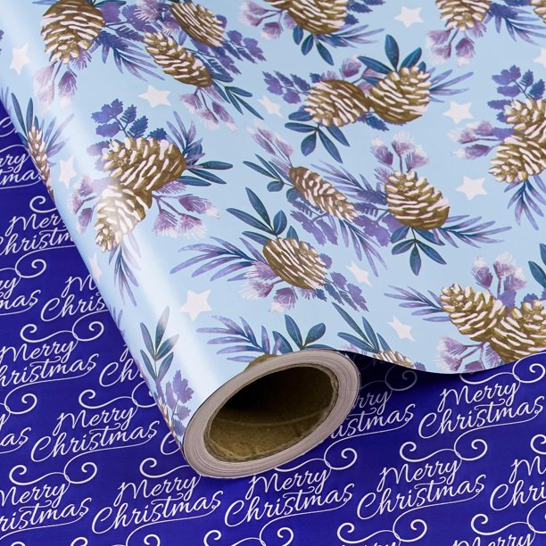 Papel de regalo WRAPAHOLIC, papel navideño reversible, 43 x 10 m, rollo pequeño