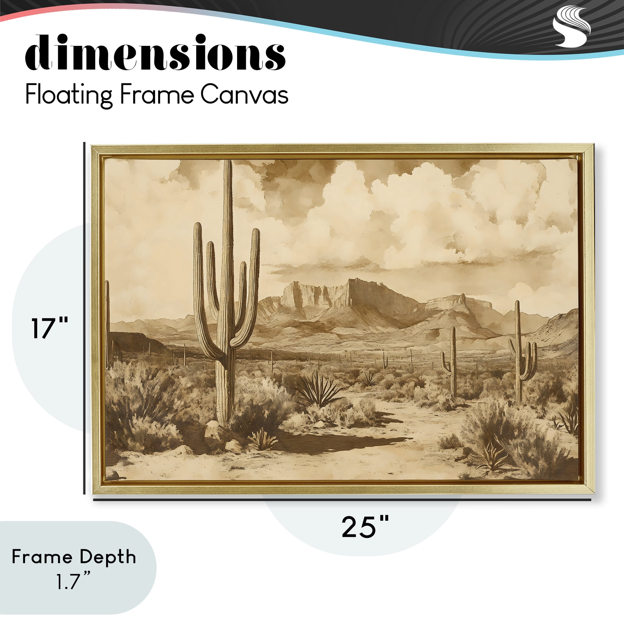 Stupell Industries Vintage Desert Peaks with Saguaro Gold Framed Floater Canvas Wall Art, design by Franklyn Gregory